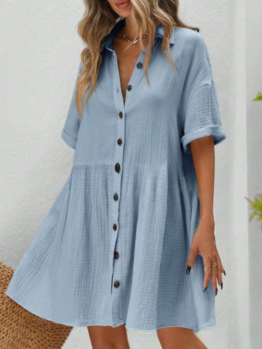 Midi-Kleid aus Baumwoll-Leinen-Mix mit Knopfleiste