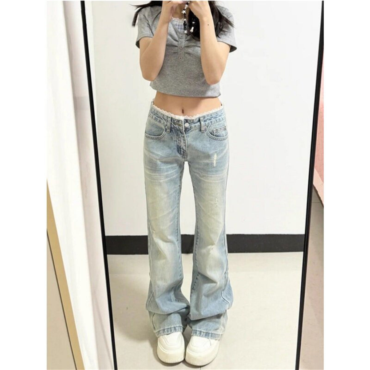 Damen Washed Slim Flared Jeans | LuxeStyle