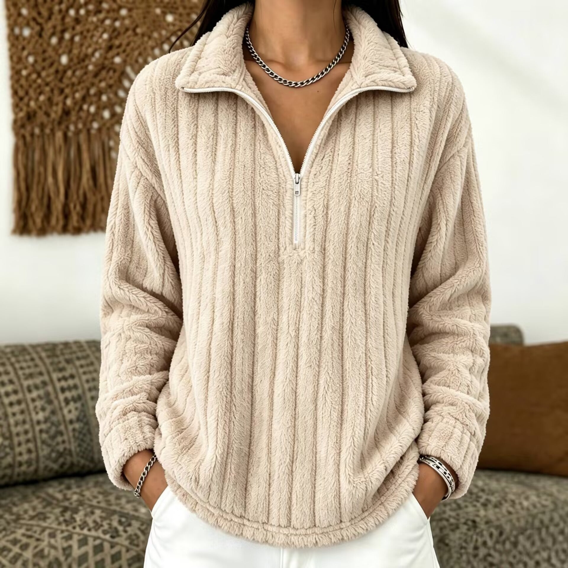 Plüsch-Kapuzenpullover mit Reissverschluss