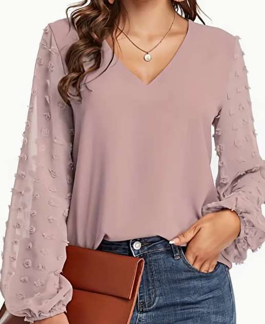Swiss Dot V-Neck Shirt