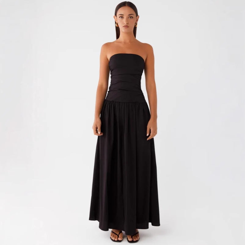 Damen trägerloses Plissee-Patchwork Abendkleid | LuxeStyle