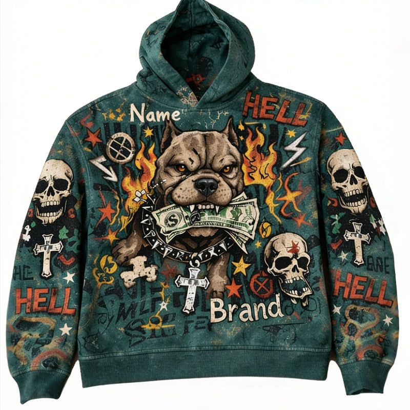 Grüner Hoodie mit Totenkopf