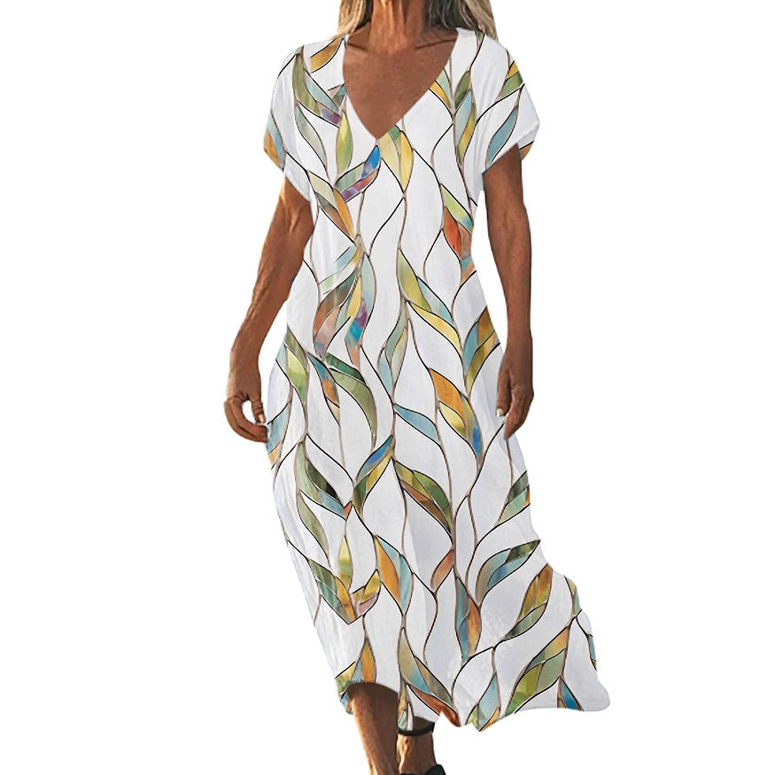 V-Ausschnitt Freizeitkleid Kurzarm