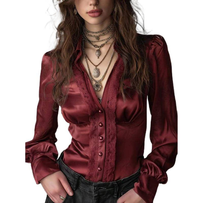 Satin-Bluse mit weiten Armen