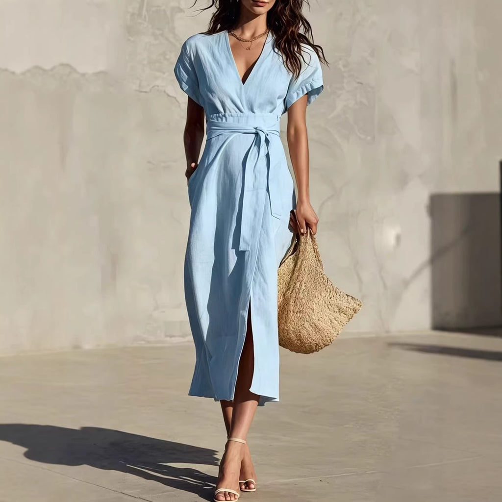 Midi-Kleid mit V-Ausschnitt & Taschen – Bild 8 | LuxeStyle