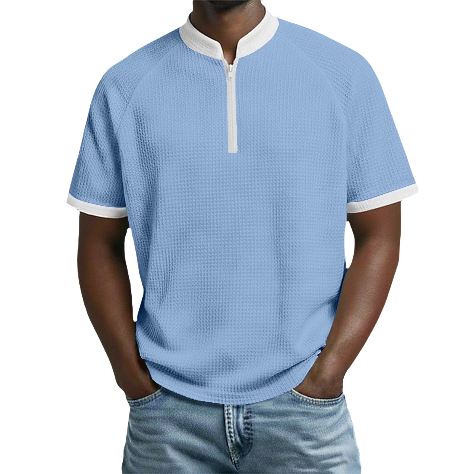Herren-Polo mit Standkragen und Kontrastfarben