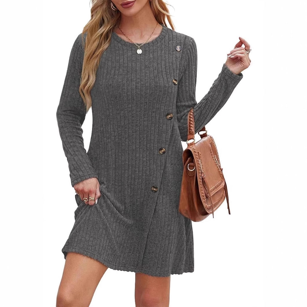Geripptes Langarm-Freizeitkleid für Damen