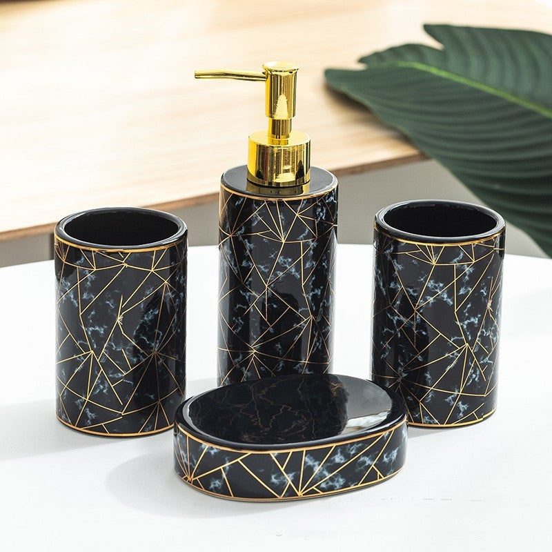 Keramik Bad-Set: Lotion, Zahnbürstenhalter, Becher – Bild 2 | LuxeStyle