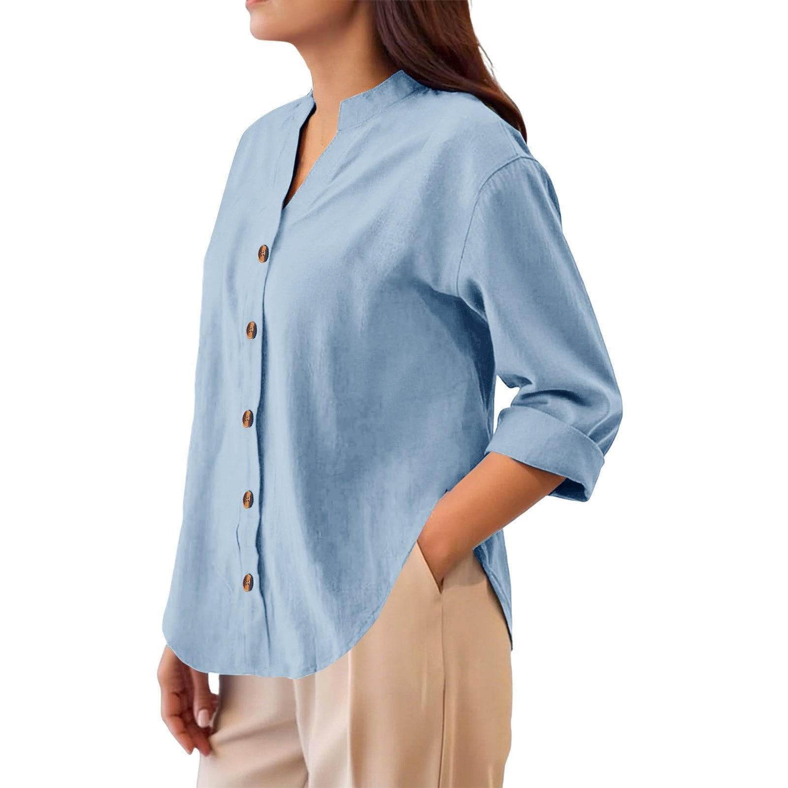 Leichte Baumwoll-Leinen Cardigan Bluse