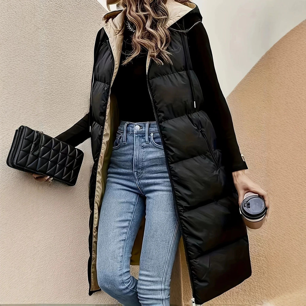Schwarzes Hooded Vest für Damen | LuxeStyle