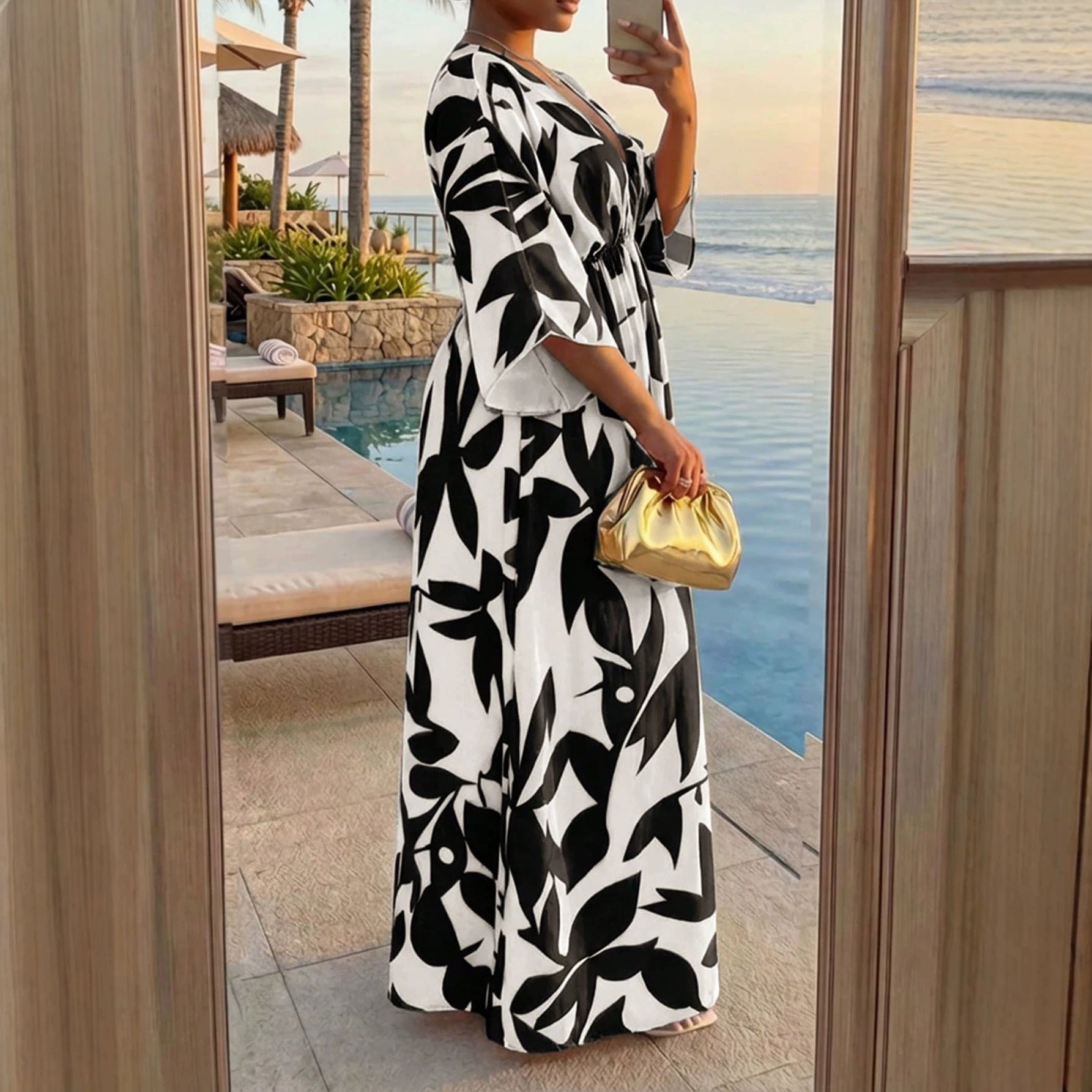 Elegantes V-Neck Sommerkleid mit Print