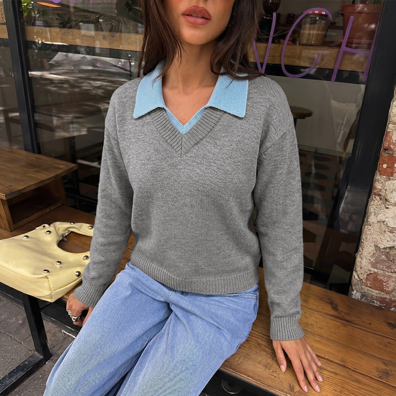 Color-Block Langarm-Pullover für Damen