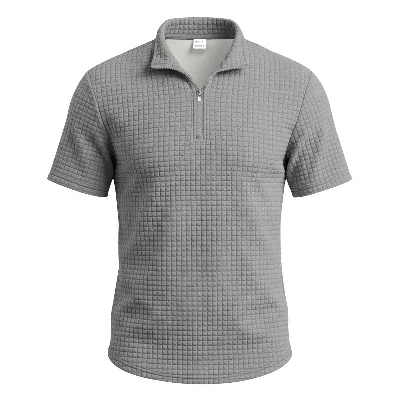 Herren Jacquard Plaid Polo-Shirt Weit geschnitten Stehkragen Kurzarm