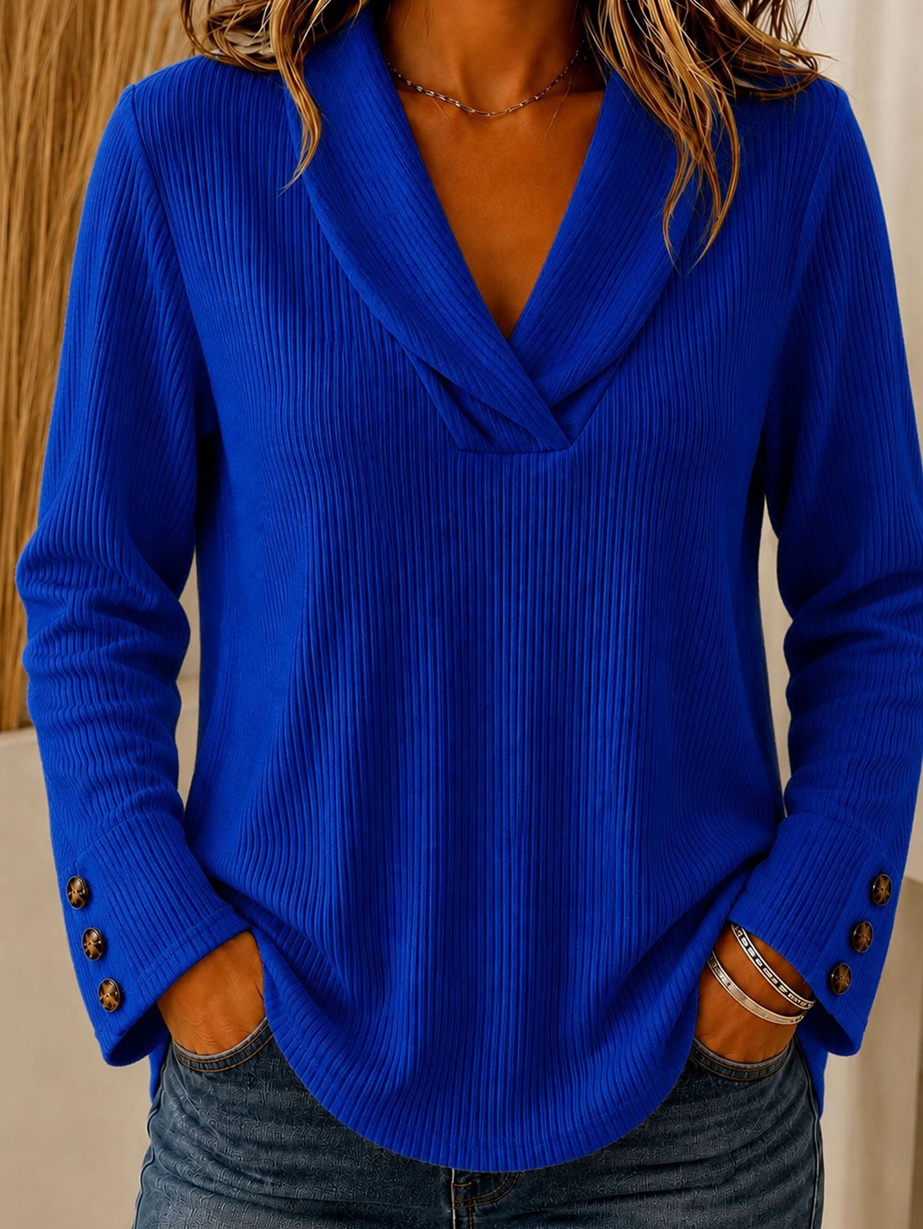 Mode Damen Einfarbiger Crew-Neck Casual Pullover