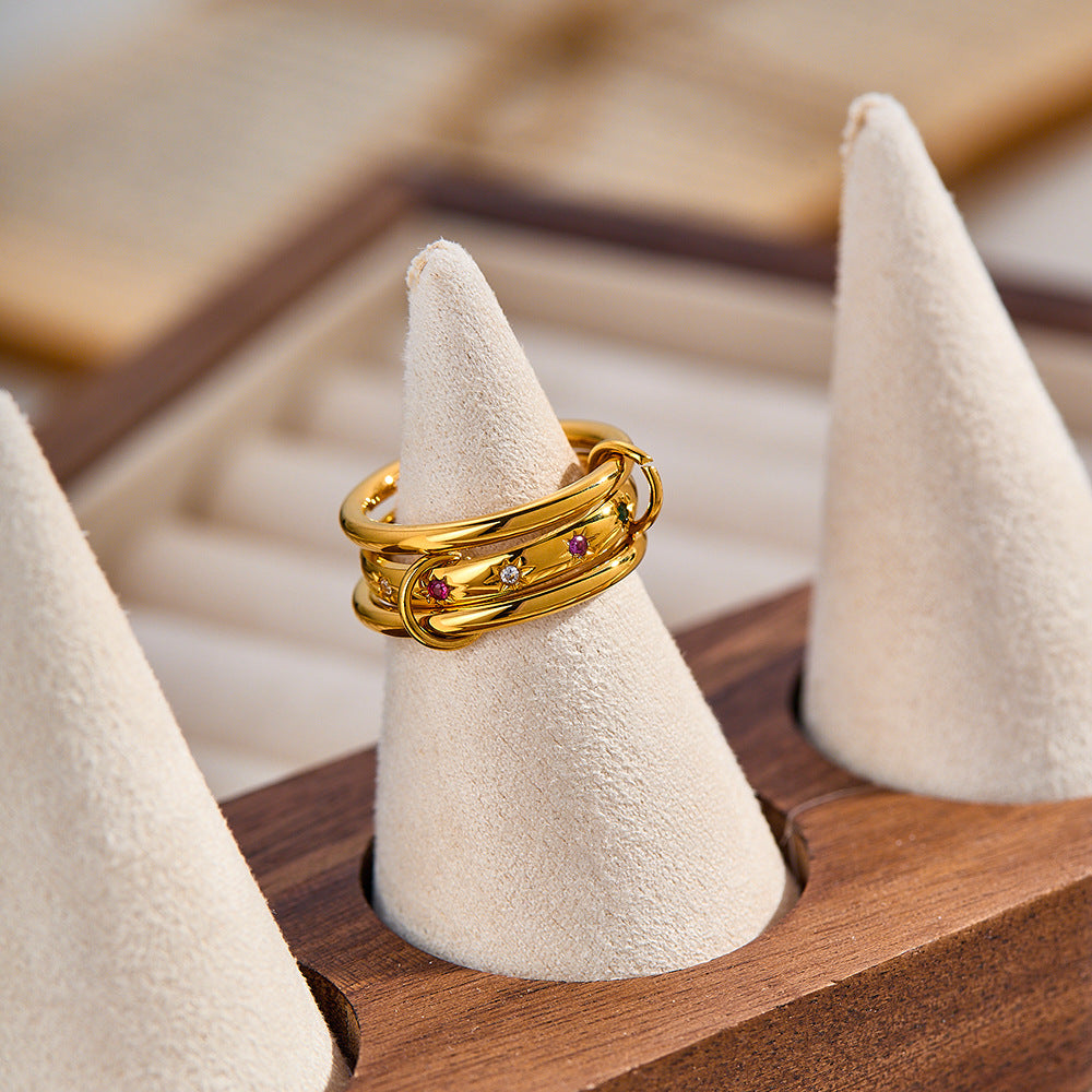 Dreistufiger Ring, 18K vergoldeter Edelstahl – Bild 3 | LuxeStyle