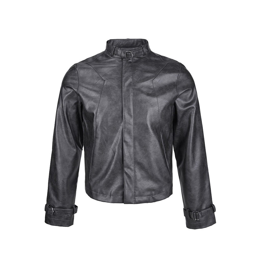 Distressed Leder Off-Shoulder Jacke