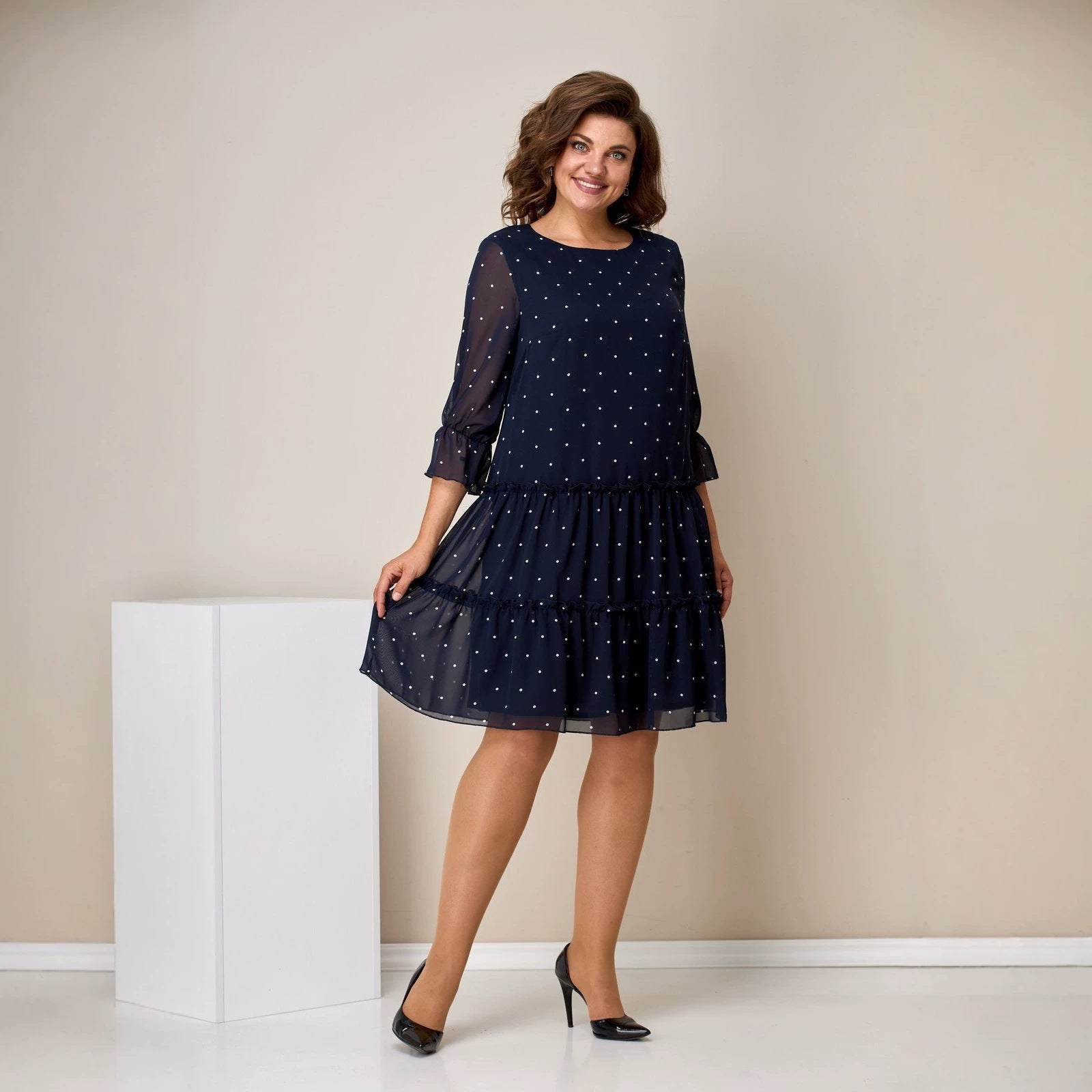 Damen Polka-Dot Chiffonkleid