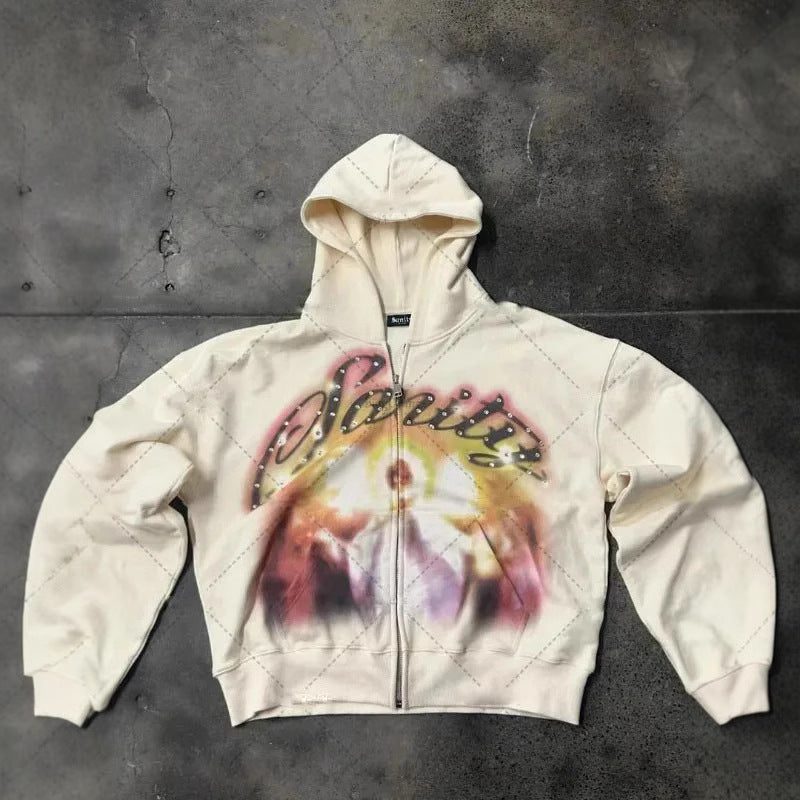 Kapuzenpullover mit Letter-Graffiti-Print – Ansicht 3