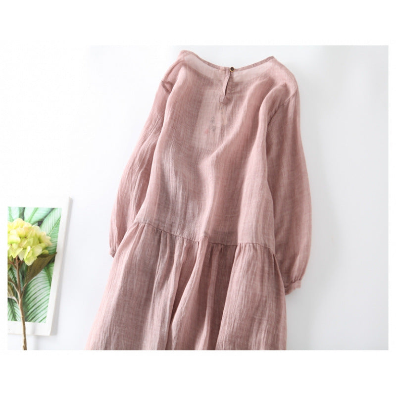 Midi-Swing-Kleid mit Rundhals und Puffärmeln