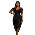 Off-Shoulder Tassel Kleid mit asymmetrischem Saum
