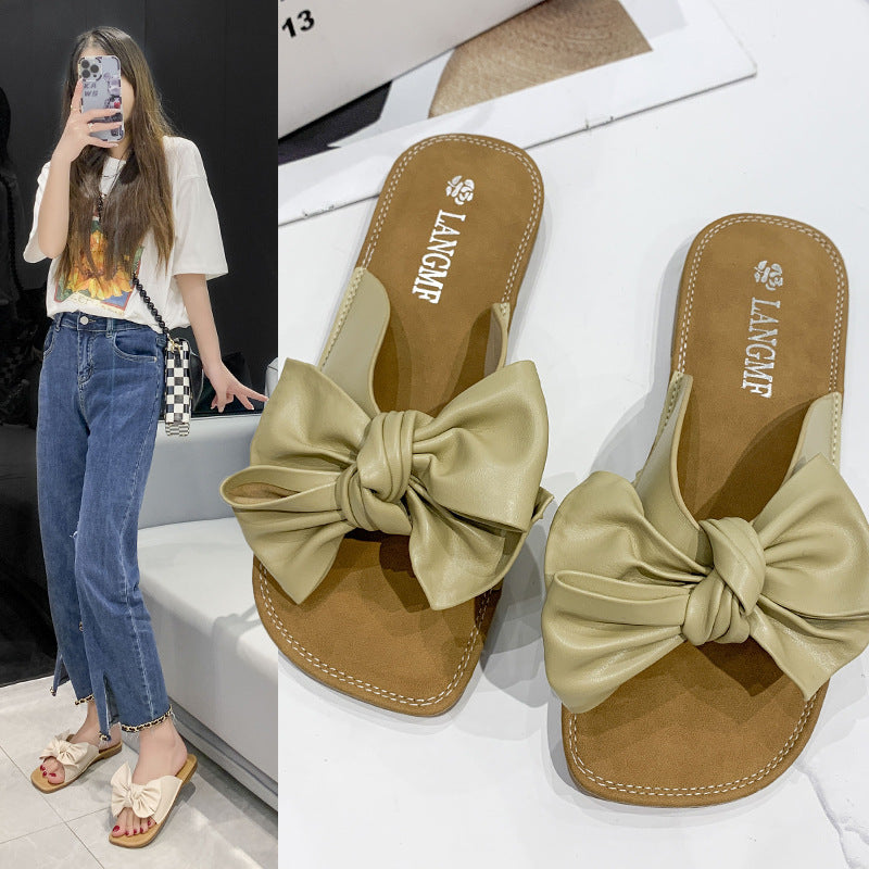 Bowknot Badesandalen mit Schleife, flach, weicher Boden | LuxeStyle