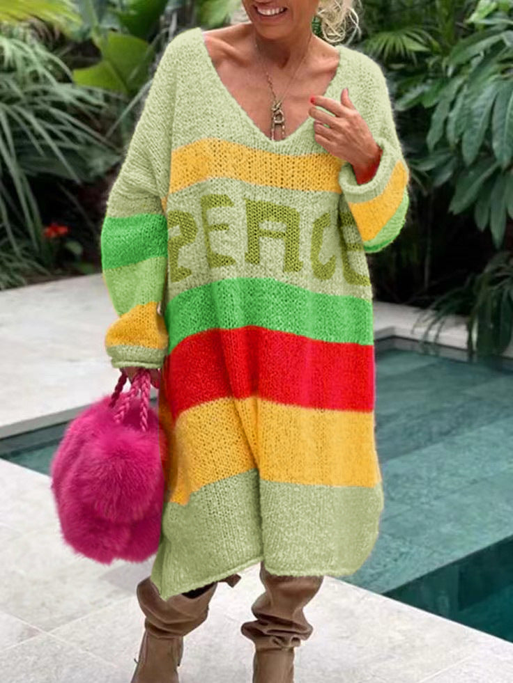 Strickkleid mit Rundhals und Regenbogenstreifen – Bild 7 | LuxeStyle