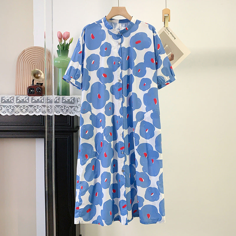 Blumiges Langarmkleid aus Popeline | LuxeStyle
