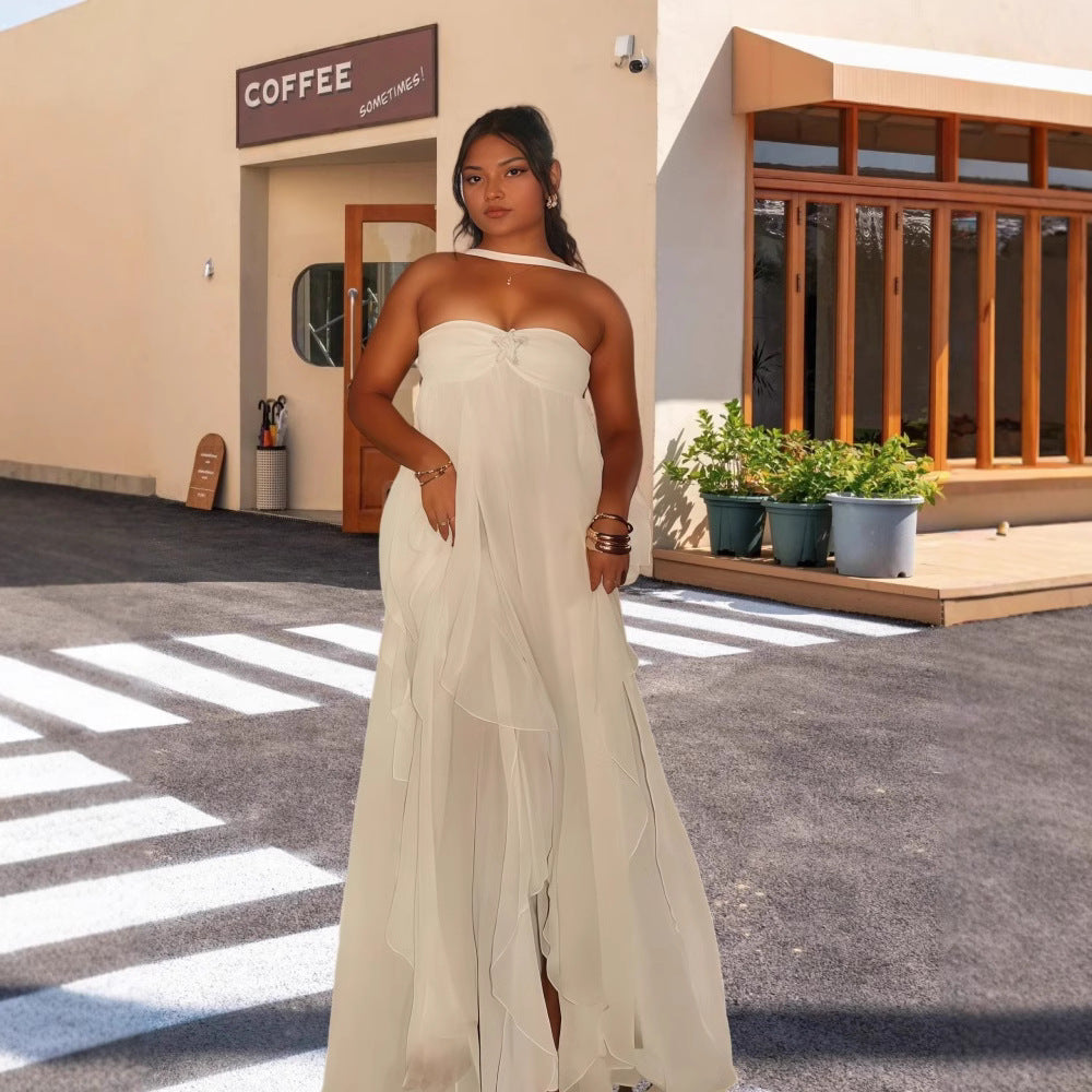 Romantisches trägerloses Spitzenkleid im French-Stil