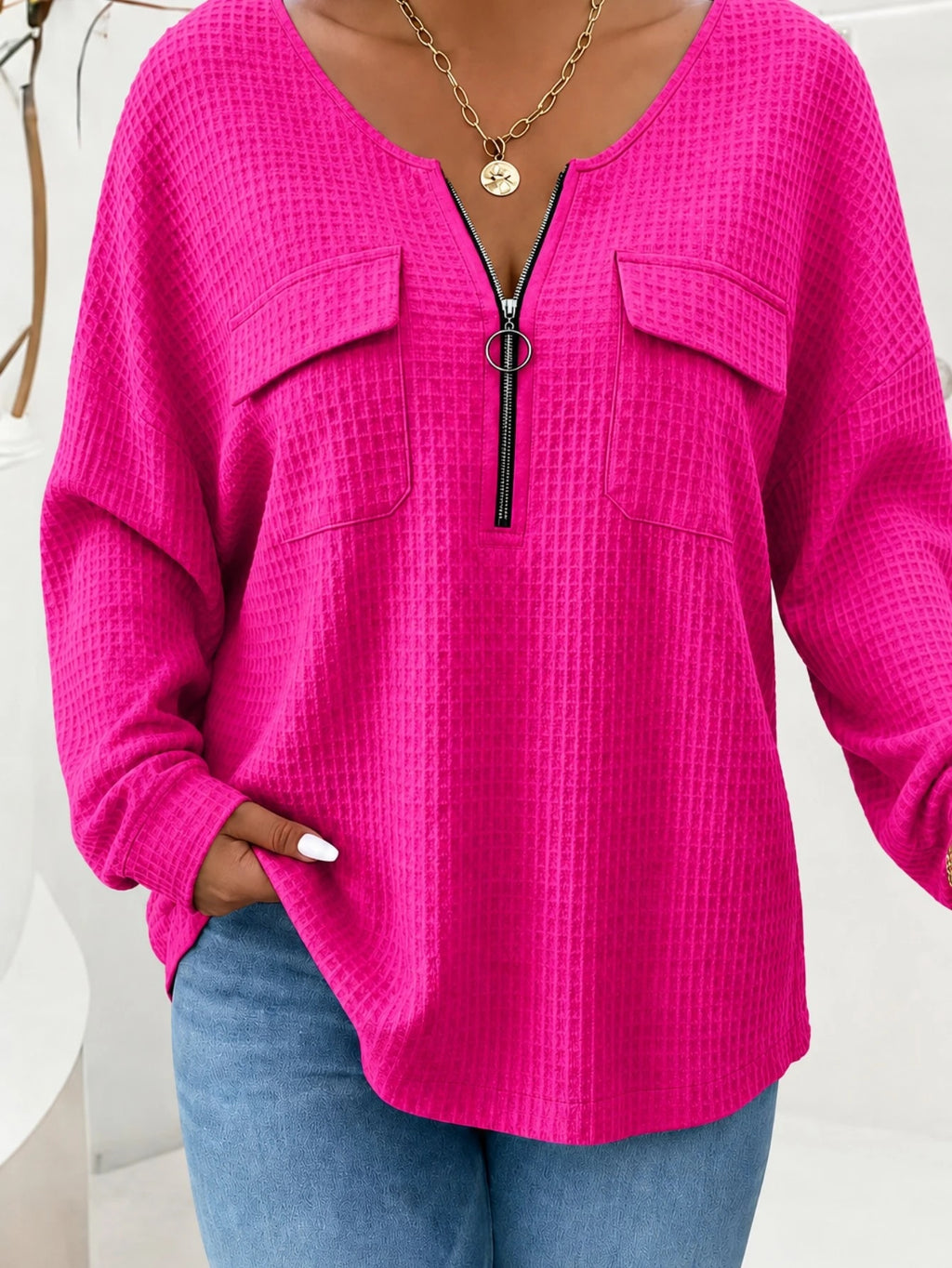 Einfarbiger Damen Pullover mit V-Ausschnitt