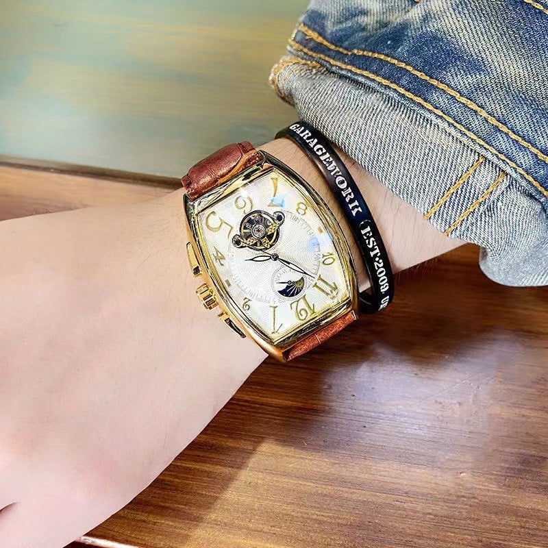 Wasserdichte Tonneau-Herrenuhr mit Lederarmband – Bild 3 | LuxeStyle