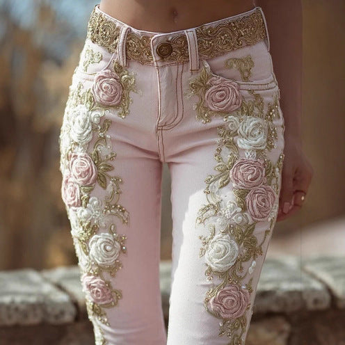 Retro-Hose mit Stickerei und Print