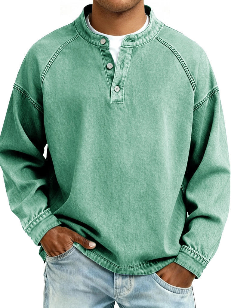 Herren-Langarm-Shirt Uni-Farben Casual-Shirt Vintage