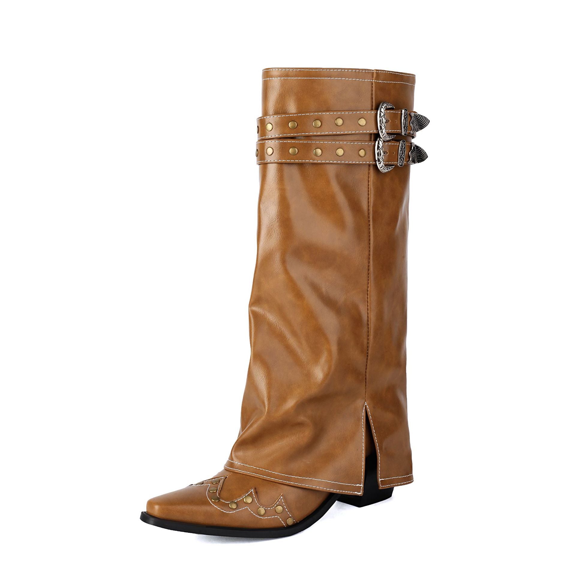 Hohe Chunky Boots mit Nieten und Schnallen