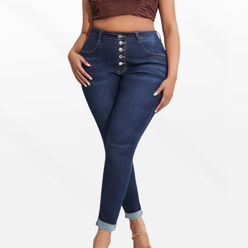 Plus-Size Cropped Jeans mit Ripped Details