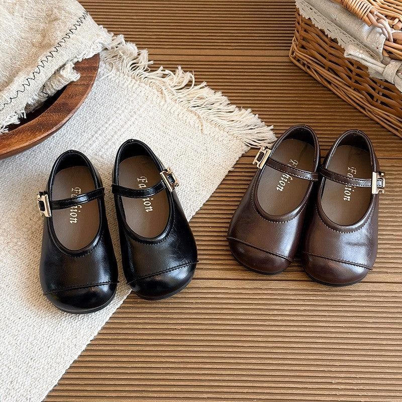 Schwarze Mädchen-Schuhe, koreanischer Stil, weiche Sohle, Retro-Prinze