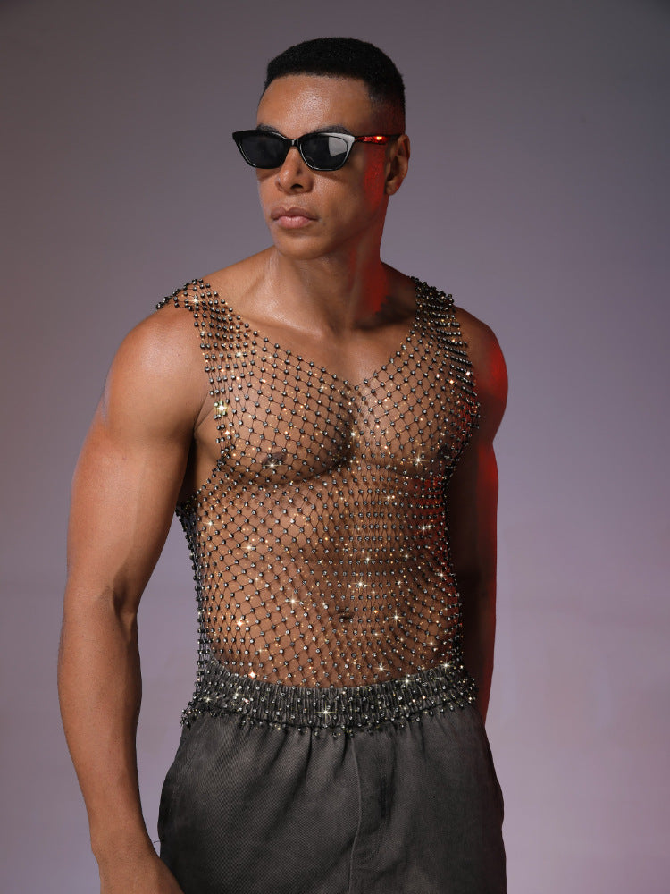 Herren Mesh-Top mit Strass-Steinen – Bild 4 | LuxeStyle