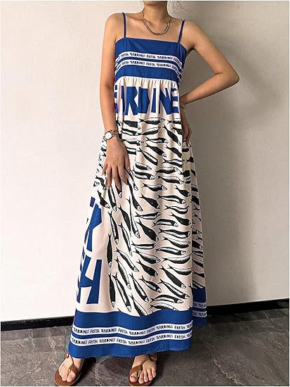 Gemustertes Midikleid mit Spaghettiträgern – Bild 2 | LuxeStyle