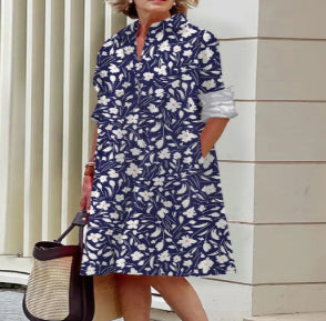 Abstrakt gemustertes Langarm-Hemdblusenkleid – Bild 3 | LuxeStyle