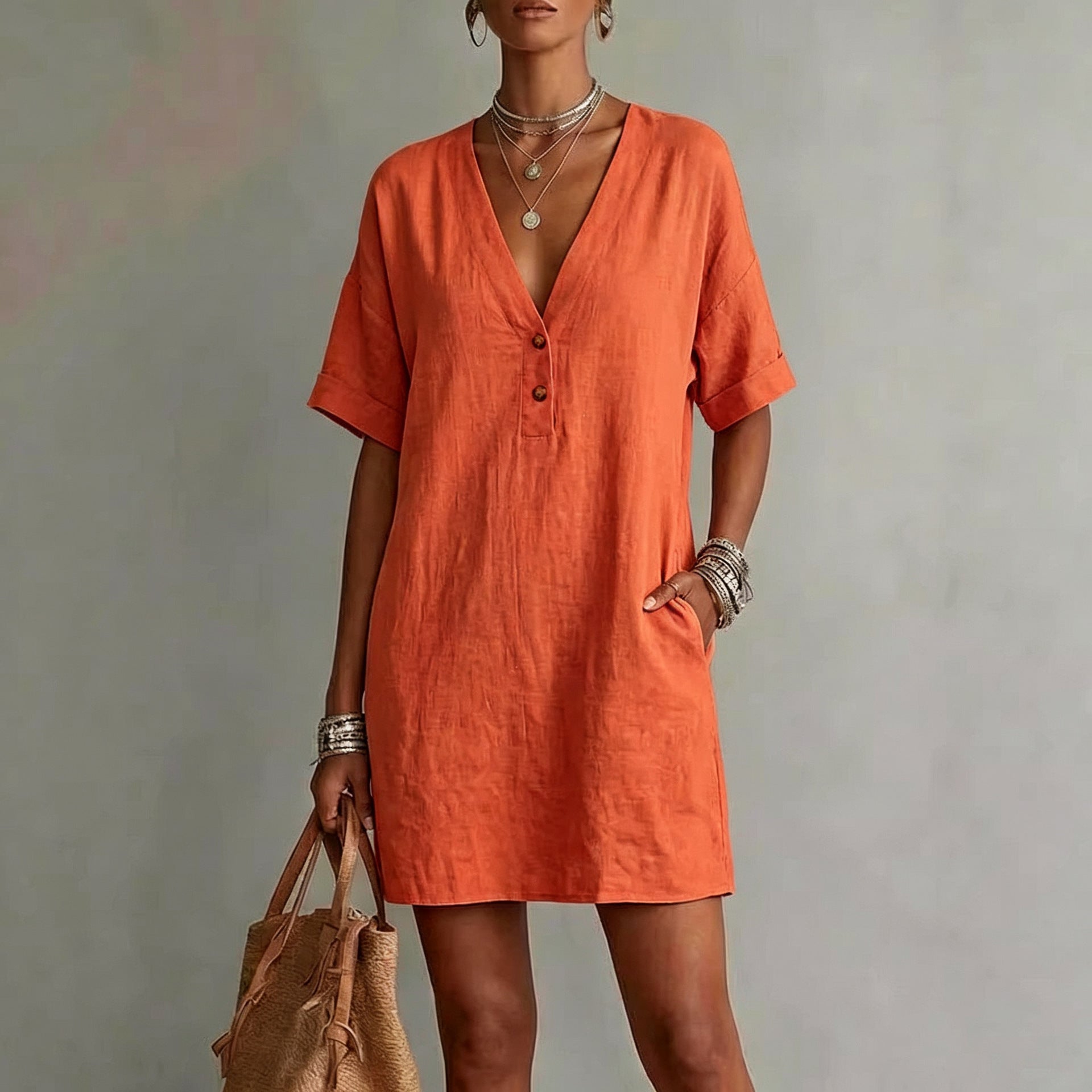 Casual Midi-Kleid mit Knopfleiste