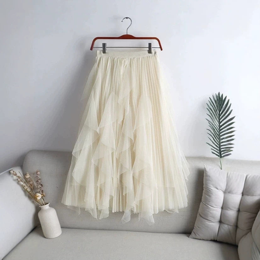 Eleganter Mesh-Patchwork Midi-Rock