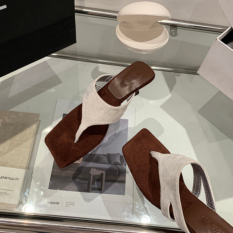 Elegante Square Toe Thong Sandalen