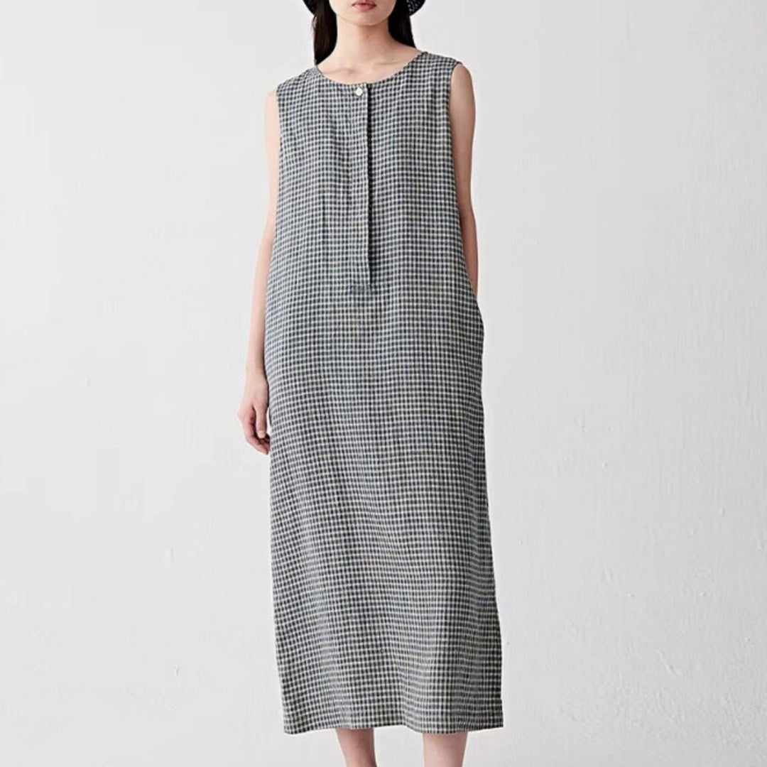 Leinenkleid ärmellos mit Taillengürtel – Bild 3 | LuxeStyle