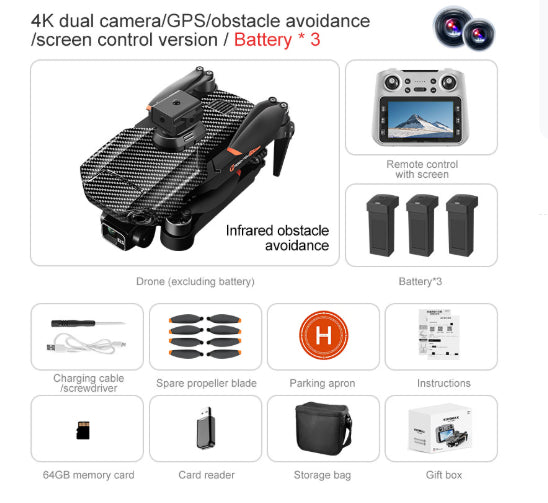 4K Drohne mit 3-Achsen-Gimbal & Hindernisvermeidung