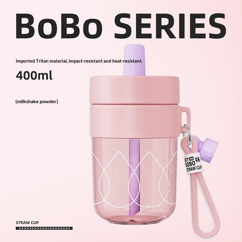 Bobo Strohflasche 400 ml mit Deckel und Trageband