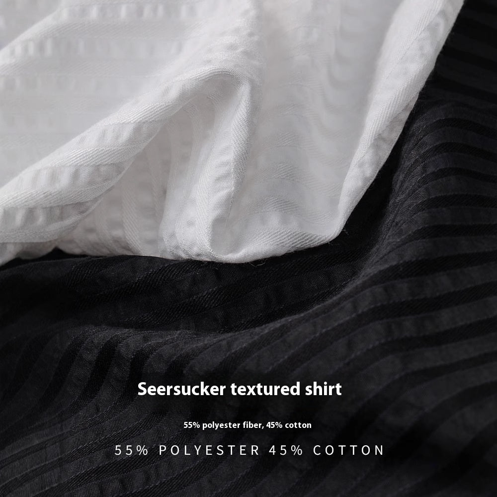 Herren Seersucker Langarmhemd Schwarz – Bild 3 | LuxeStyle