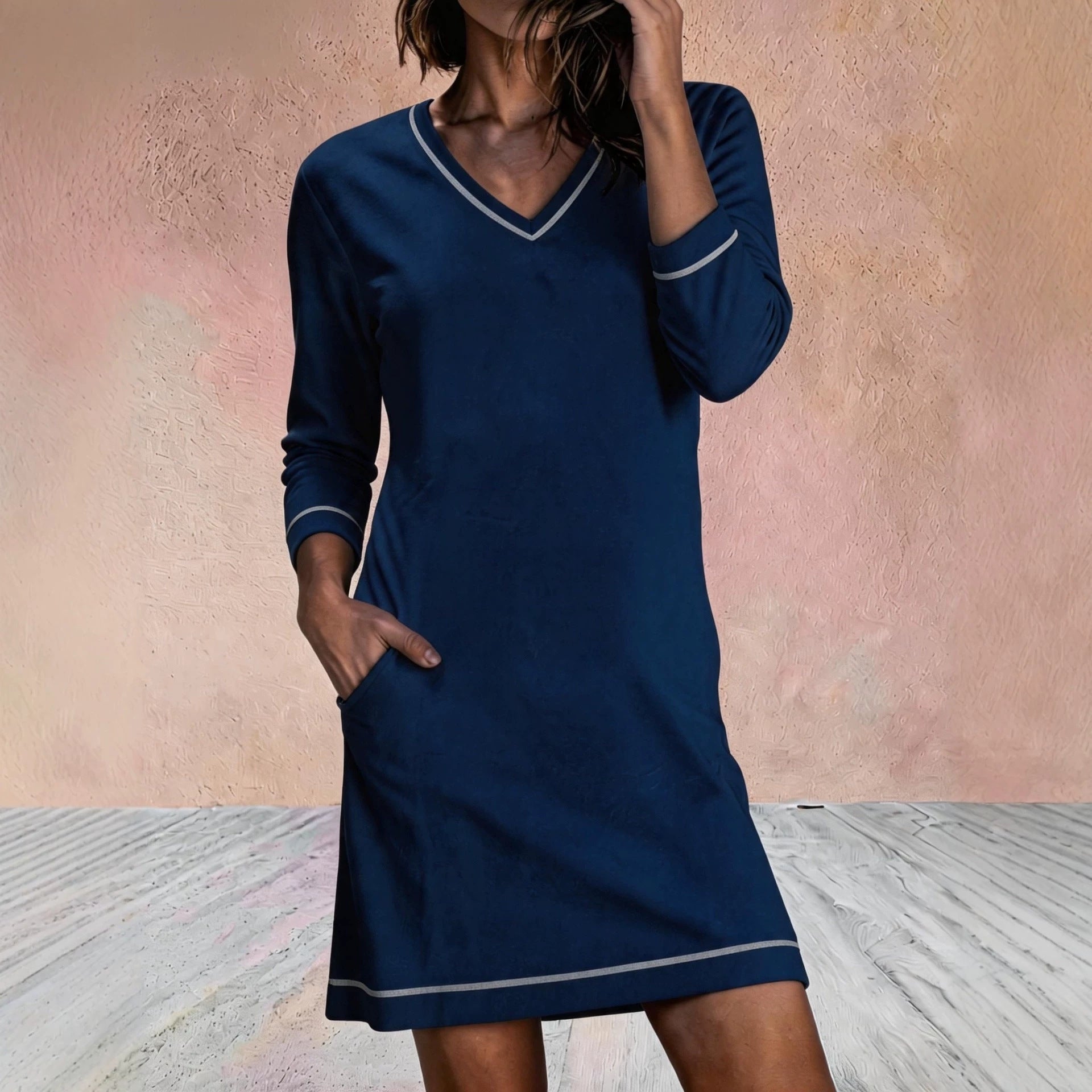 V-Ausschnitt 3/4-Arm Minikleid