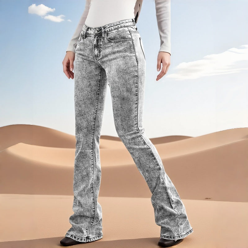 Graue Acid Wash Flare Jeans für Damen