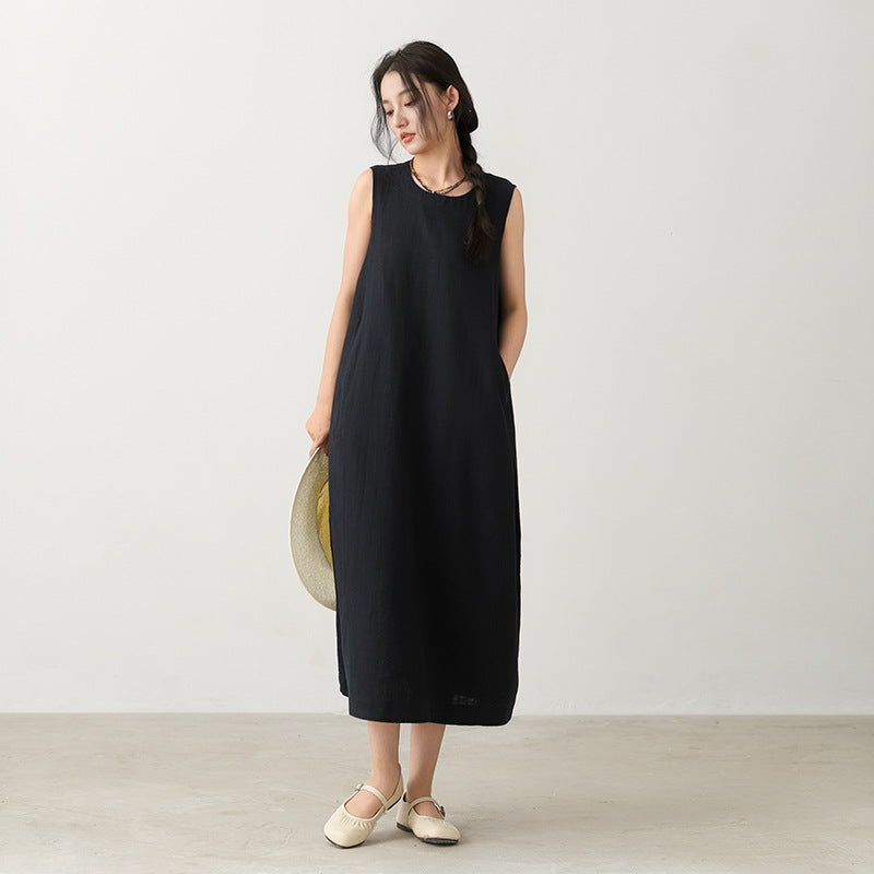 Ärmelloses A-Linien-Kleid aus Leinenmix