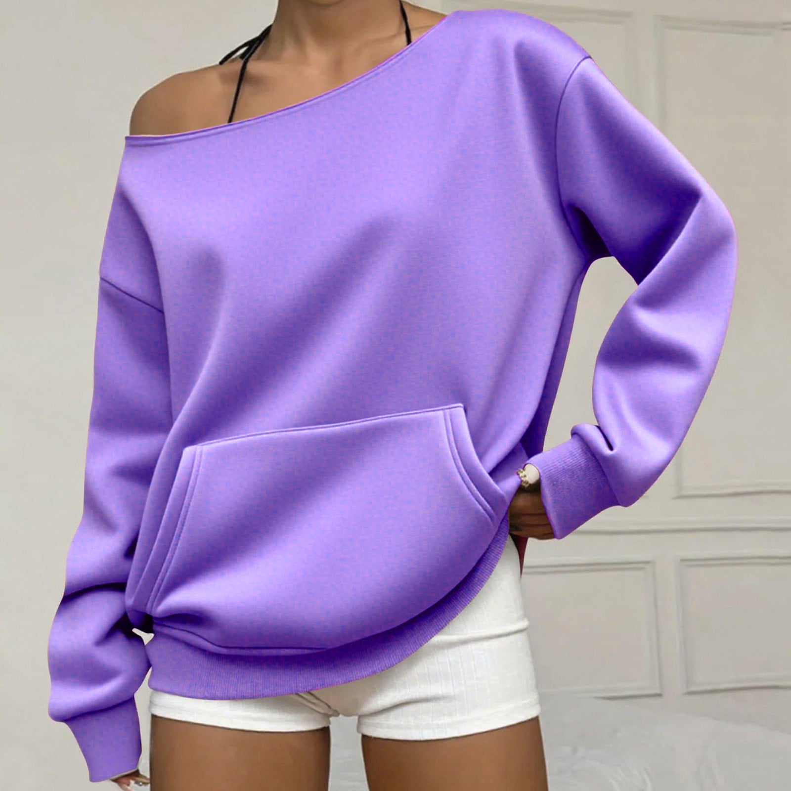 Off-Shoulder Sweatshirt mit Blumenmuster