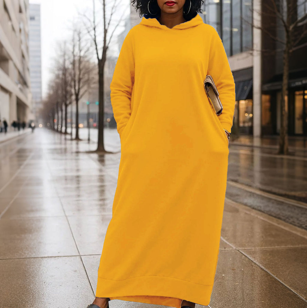 Einfaches, langärmliges Kleid mit Kapuze – Bild 1 | LuxeStyle